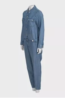 Blue denim straight-leg overalls