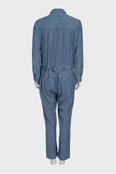 Blue denim straight-leg overalls