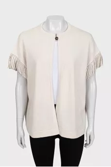 Cashmere cardigan decorated with fringe