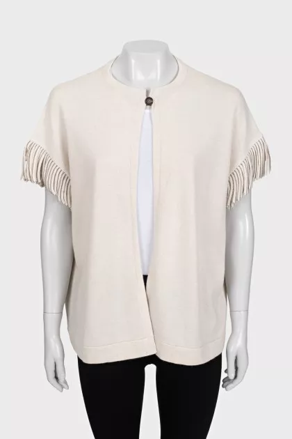 Cashmere cardigan decorated with fringe