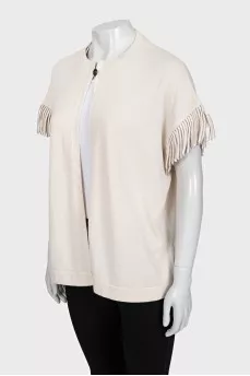 Cashmere cardigan decorated with fringe