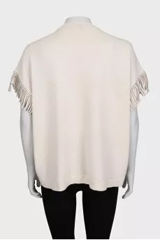 Cashmere cardigan decorated with fringe