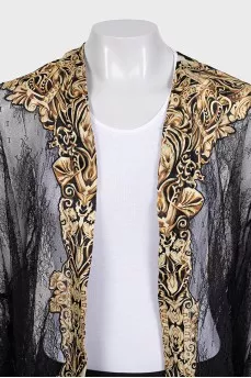 Lace cape with silk inserts