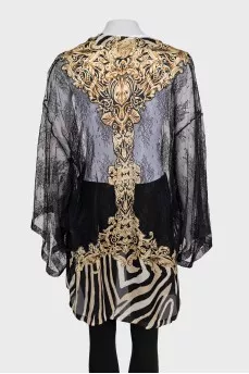 Lace cape with silk inserts