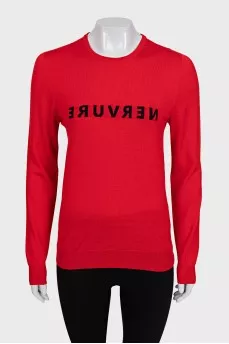 Red wool jumper with print
