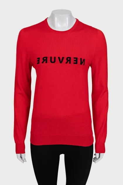 Red wool jumper with print