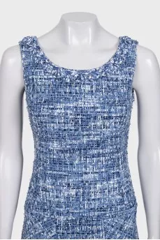 Blue tweed sleeveless dress
