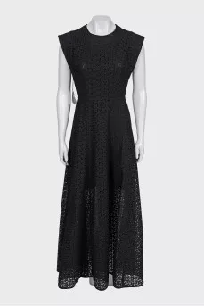 Black maxi dress with perforated detailing and tag