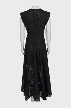 Black maxi dress with perforated detailing and tag