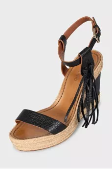 Blue leather wedge sandals
