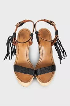 Blue leather wedge sandals