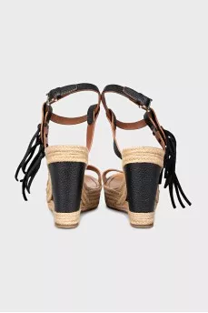 Blue leather wedge sandals