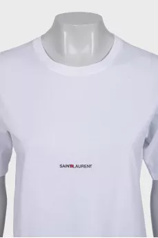 White straight-cut T-shirt with logo