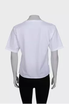 White straight-cut T-shirt with logo