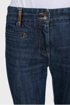 Blue straight-leg jeans with a mid-rise