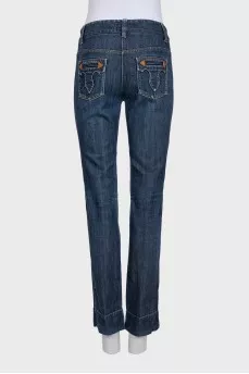 Blue straight-leg jeans with a mid-rise