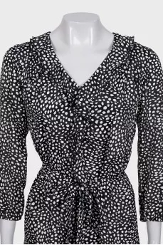 Black and white printed dress with long sleeves