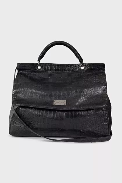 Embossed leather satchel
