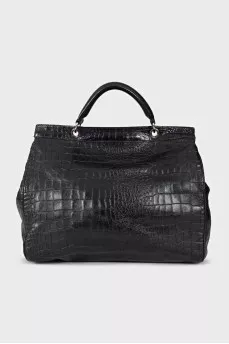 Embossed leather satchel