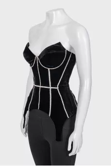 Black velvet corset with decor
