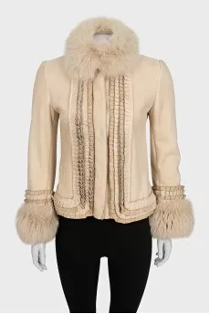 Beige sheepskin coat with fox fur