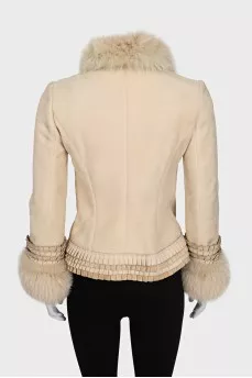 Beige sheepskin coat with fox fur