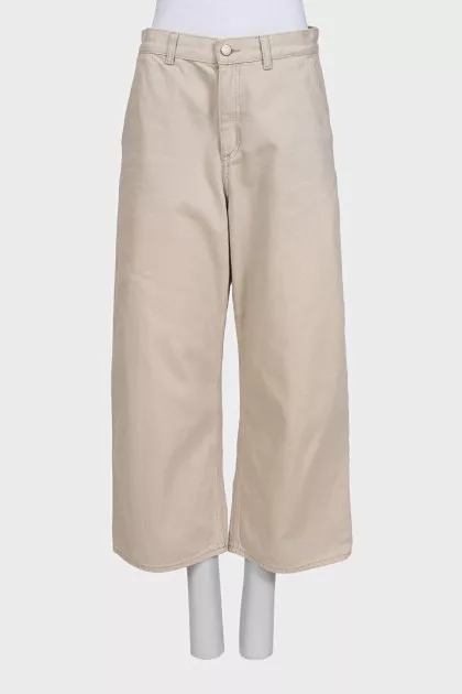 Бежеві укорочені джинси wide leg fit