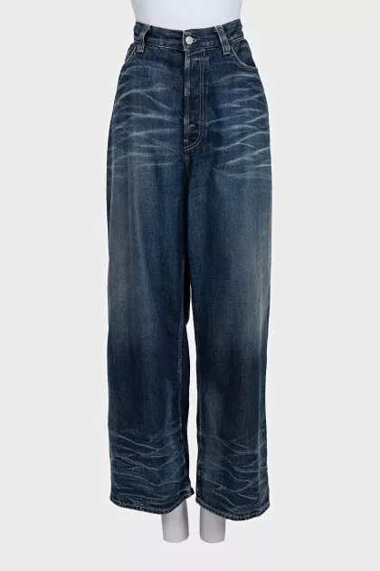 Blue high-waisted wide-leg jeans