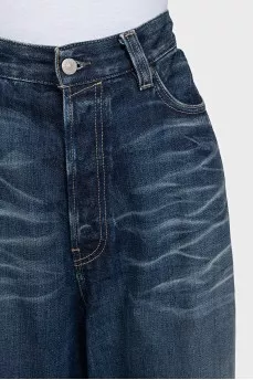Blue high-waisted wide-leg jeans