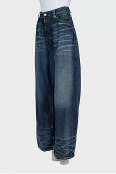 Blue high-waisted wide-leg jeans