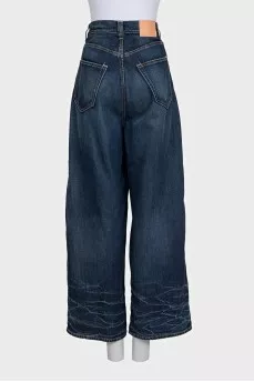 Blue high-waisted wide-leg jeans