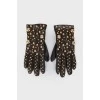 Black leather metallic inserts gloves