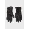 Black leather metallic inserts gloves