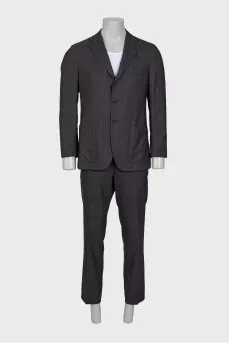 Men's dark gray suit with a checkered print