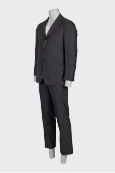 Men's dark gray suit with a checkered print