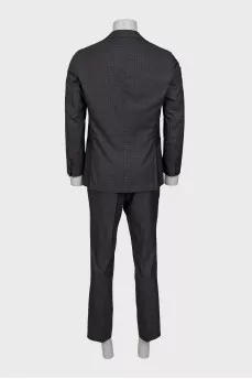 Men's dark gray suit with a checkered print