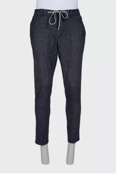 Men's blue trousers with elastic waistband and lacing