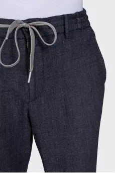 Men's blue trousers with elastic waistband and lacing