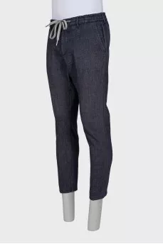 Men's blue trousers with elastic waistband and lacing