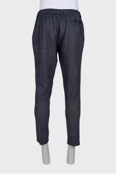 Men's blue trousers with elastic waistband and lacing