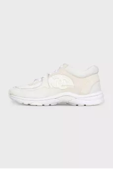 Suede and textile sneakers with a signature logo