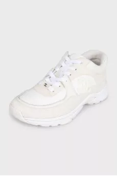 Suede and textile sneakers with a signature logo