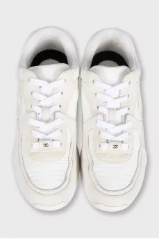 Suede and textile sneakers with a signature logo