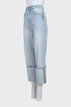 Light blue straight-leg jeans with cuffs