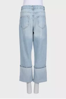 Light blue straight-leg jeans with cuffs