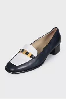 Two-tone leather loafers with gold hardware