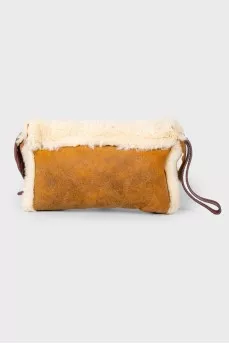 Leather bag with fur inserts, on a zipper