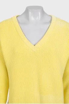 Жовтий светр oversize крою із V-подібним вирізом