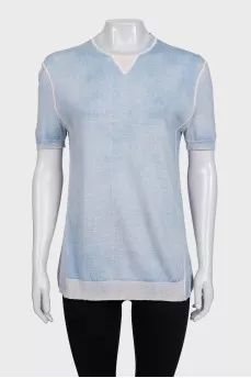 Blue cashmere and silk t-shirt