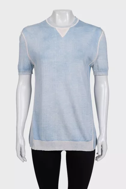 Blue cashmere and silk t-shirt